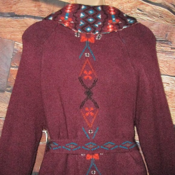 Wrangler S NWT Western Burhundy Southwest Belted Cardigan Sweater Jacket - Picture 4 of 8